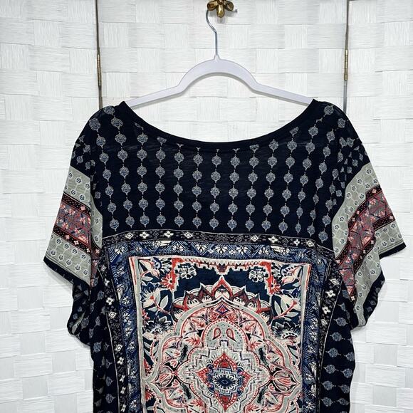 Lucky Brand Womens Persian Carpet Tee Shirt Plus Size 3X Navy Multi Color Blouse - Picture 6 of 15
